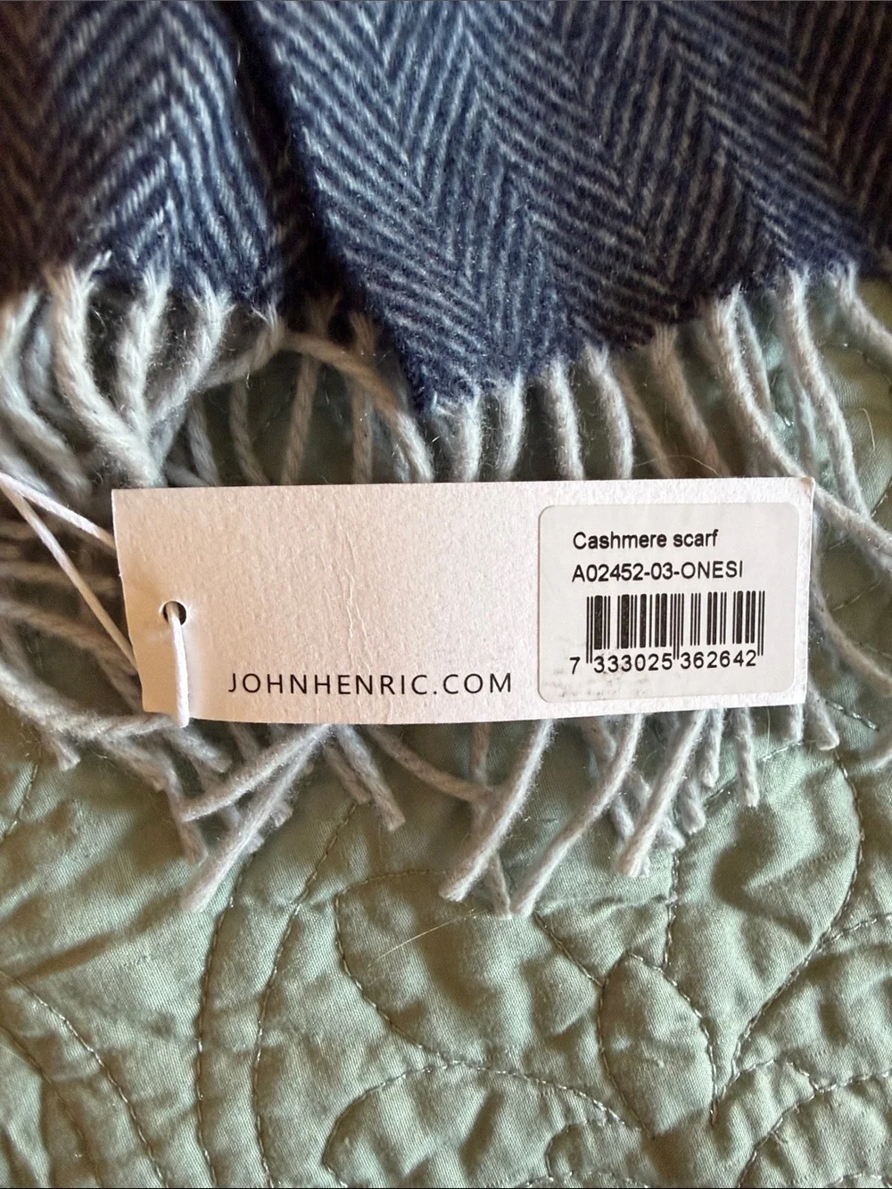 John Henric Blue and Light Gray Cashmere Scarf